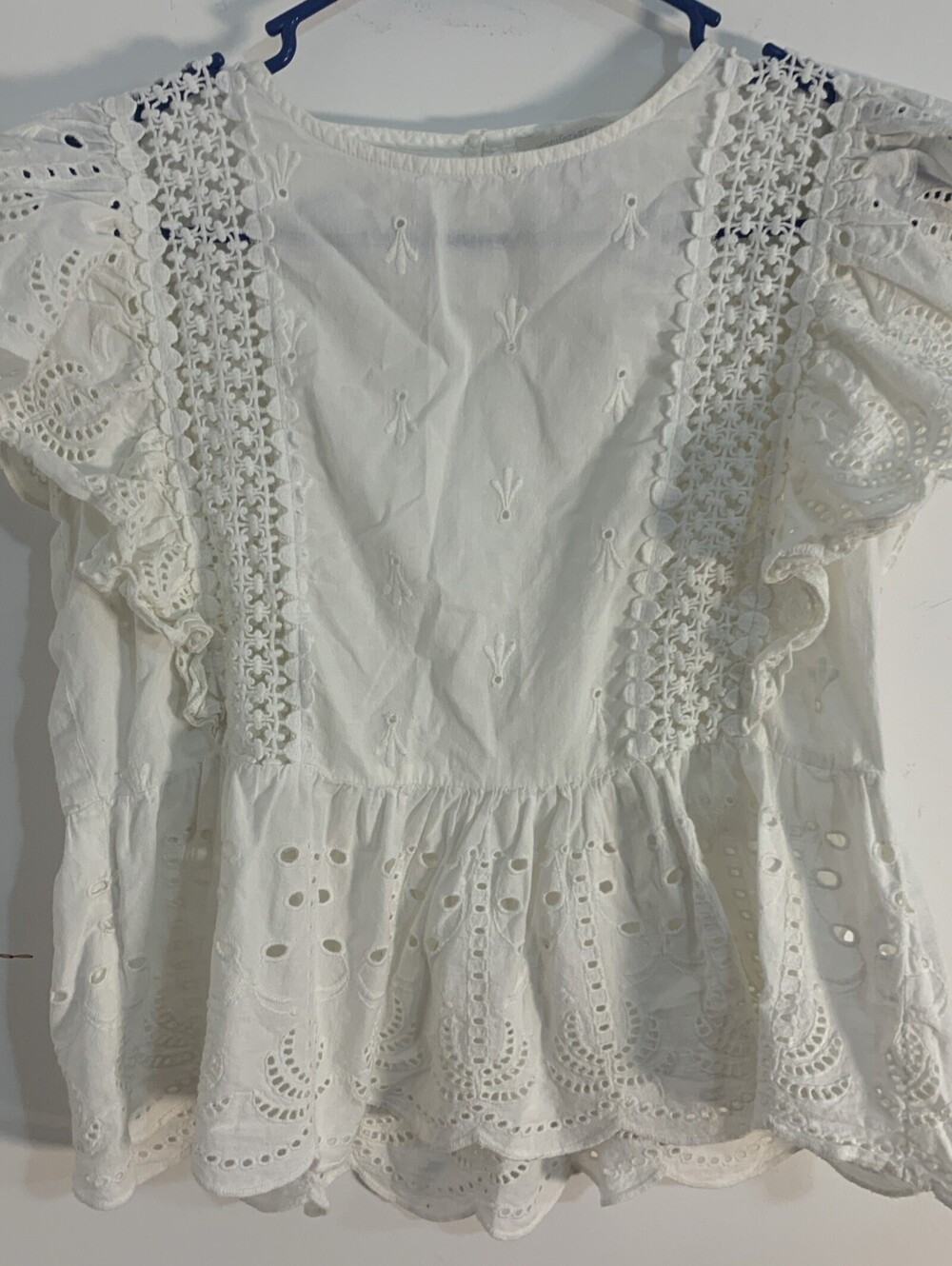 Jennifer & Grace White Eyelet Lace Crochet Scallop Blouse Top size XS